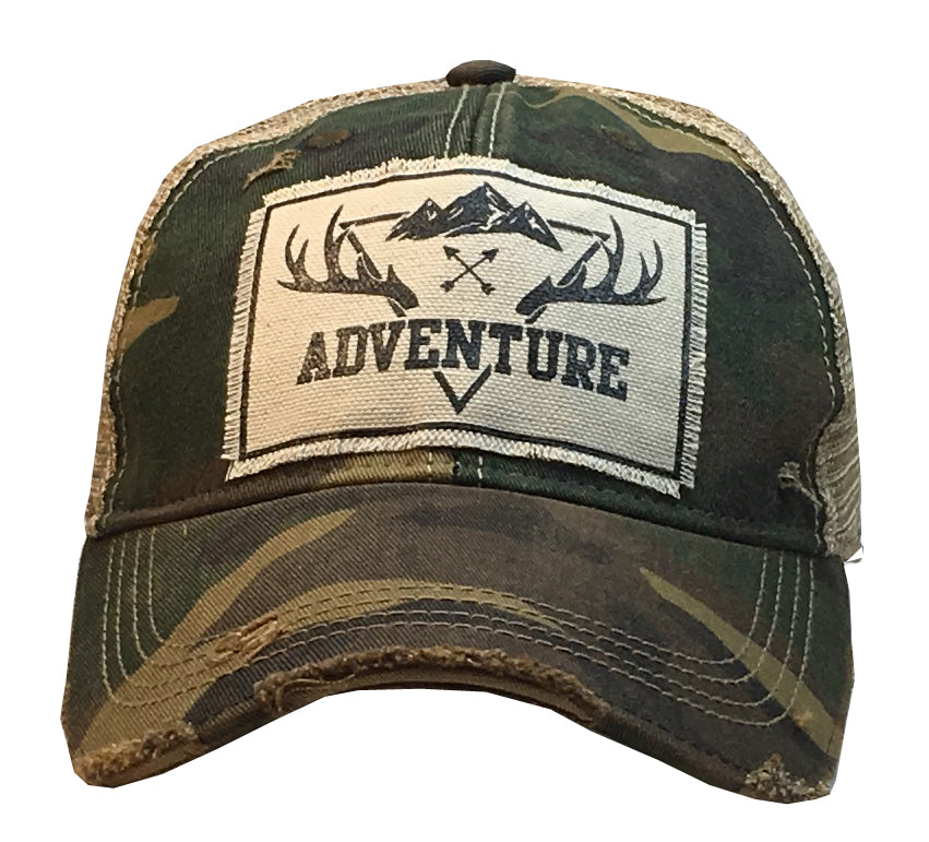 "Adventure" Distressed Trucker Cap