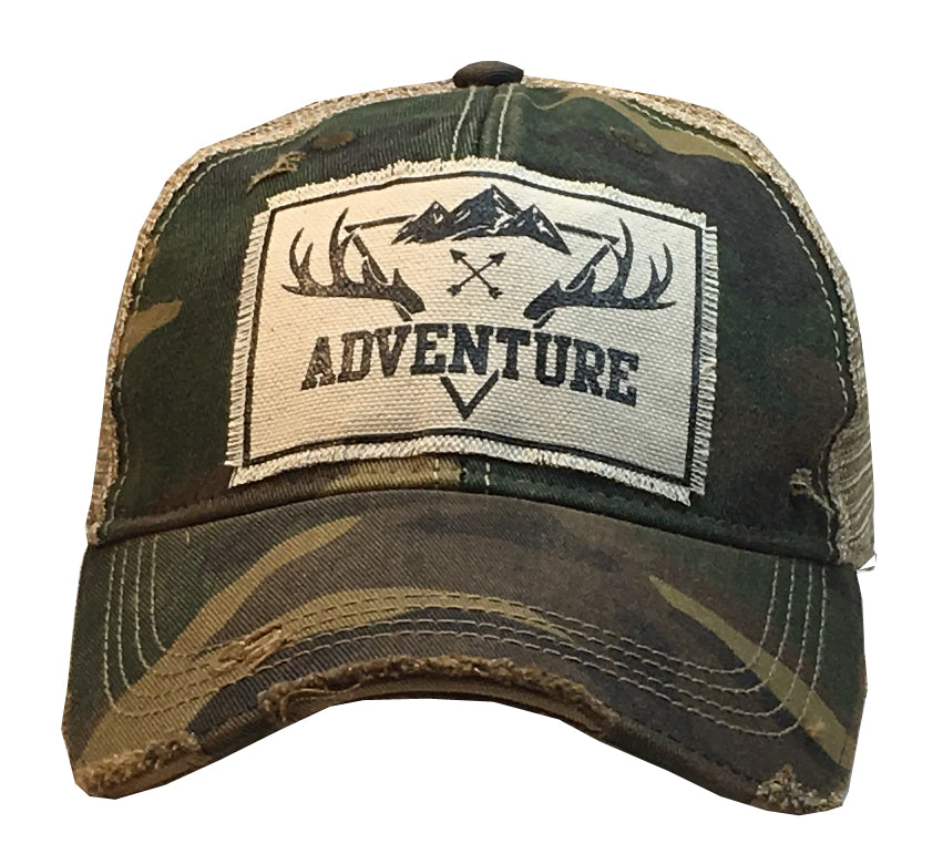Adventure is Calling Embroidered Mesh Back Distressed Hat 