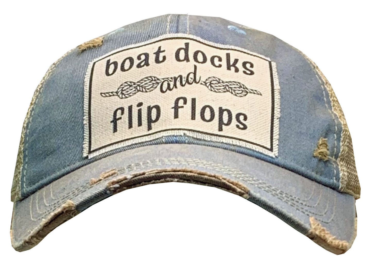 "Boat Docks & Flip Flops" Distressed Trucker Cap
