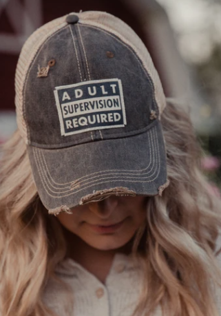 "Adult Supervision Required" Distressed Trucker Cap