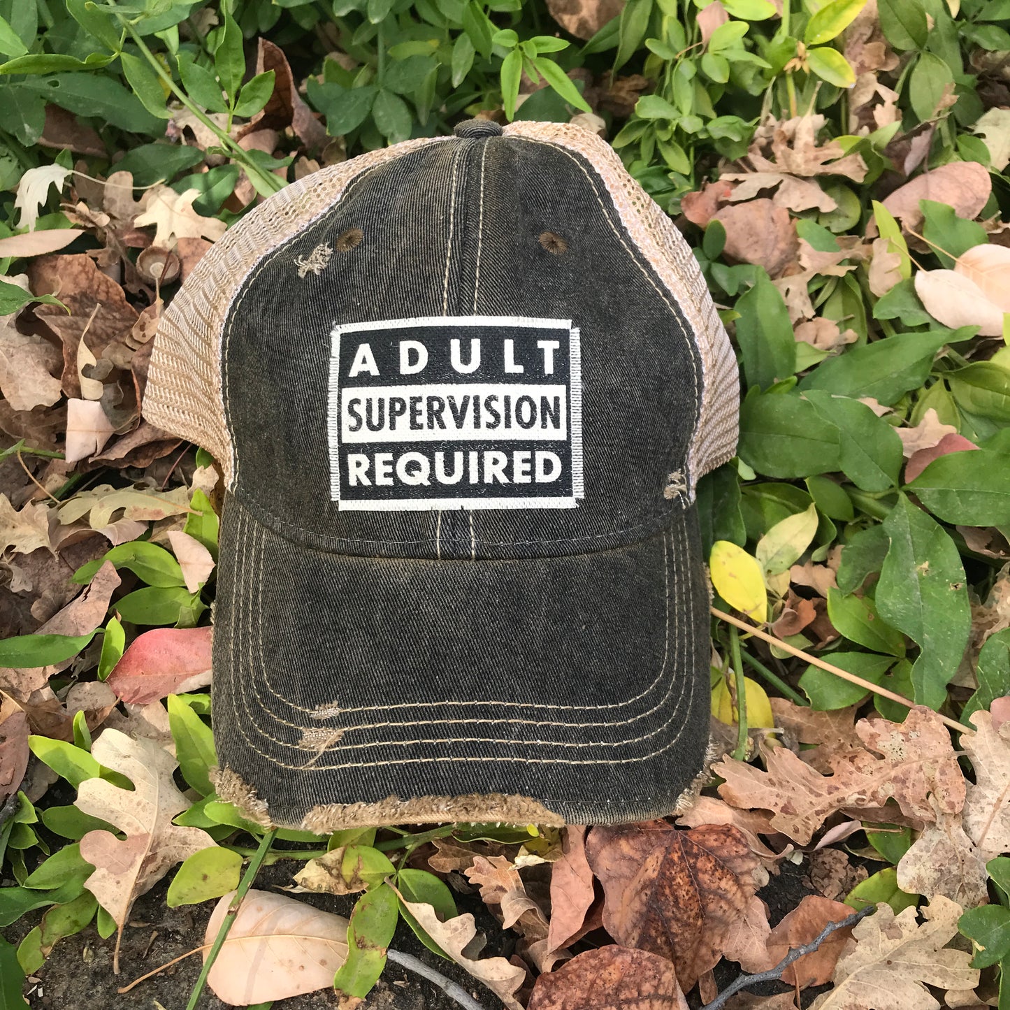 "Adult Supervision Required" Distressed Trucker Cap