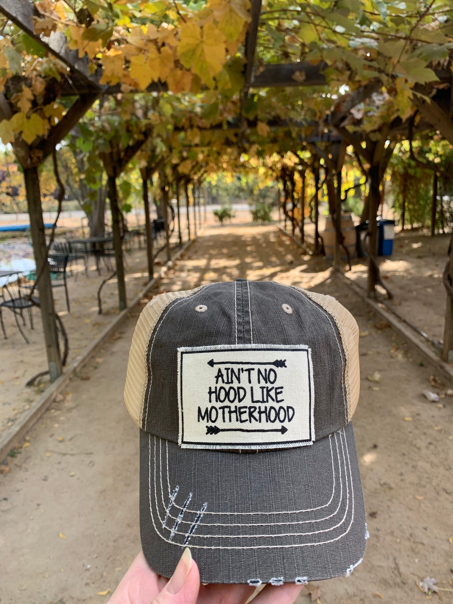 "Ain't No Hood Like Motherhood" Distressed Trucker Cap