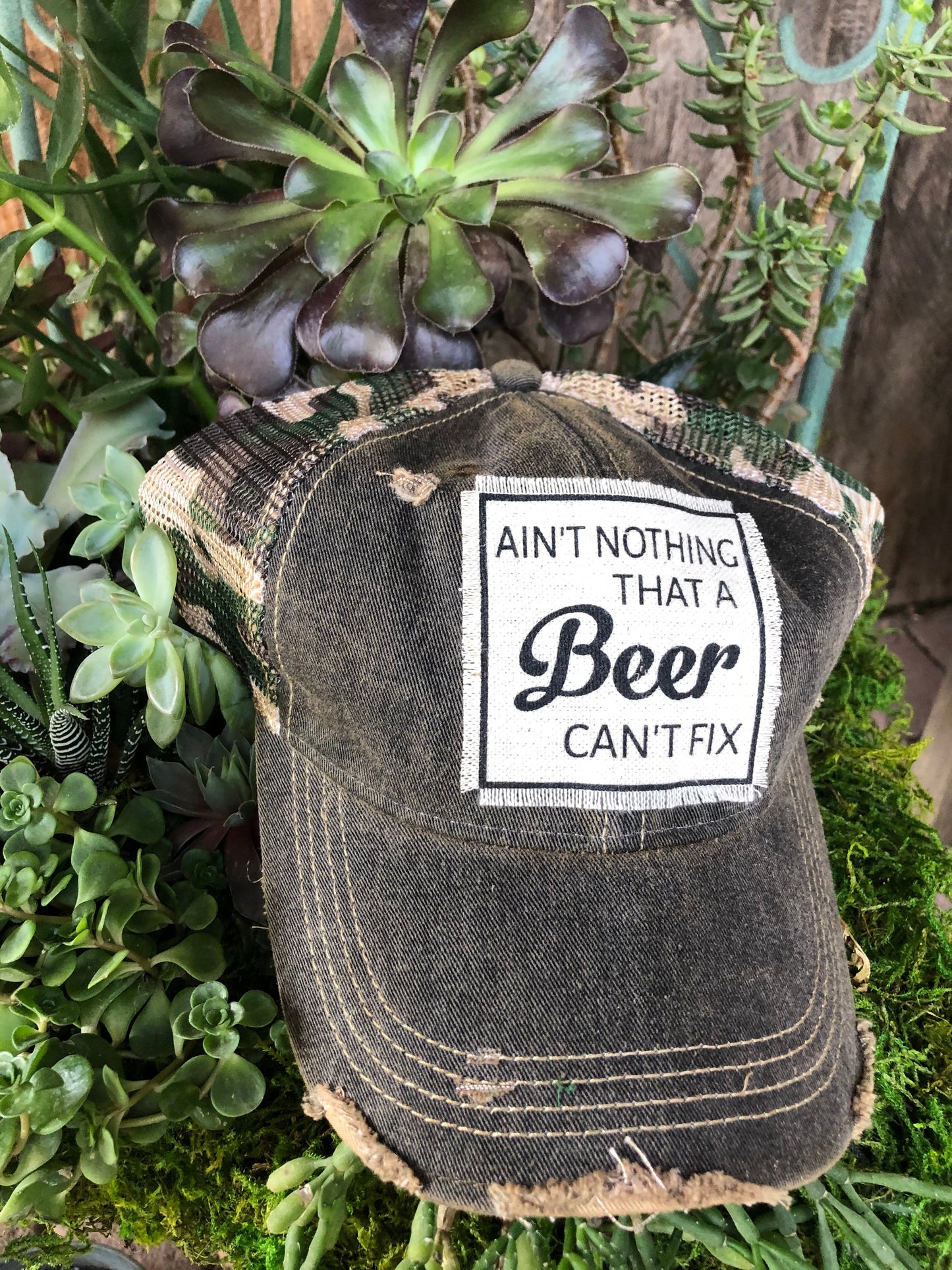 "Ain't Nothing That A Beer Can't Fix" Distressed Trucker Cap