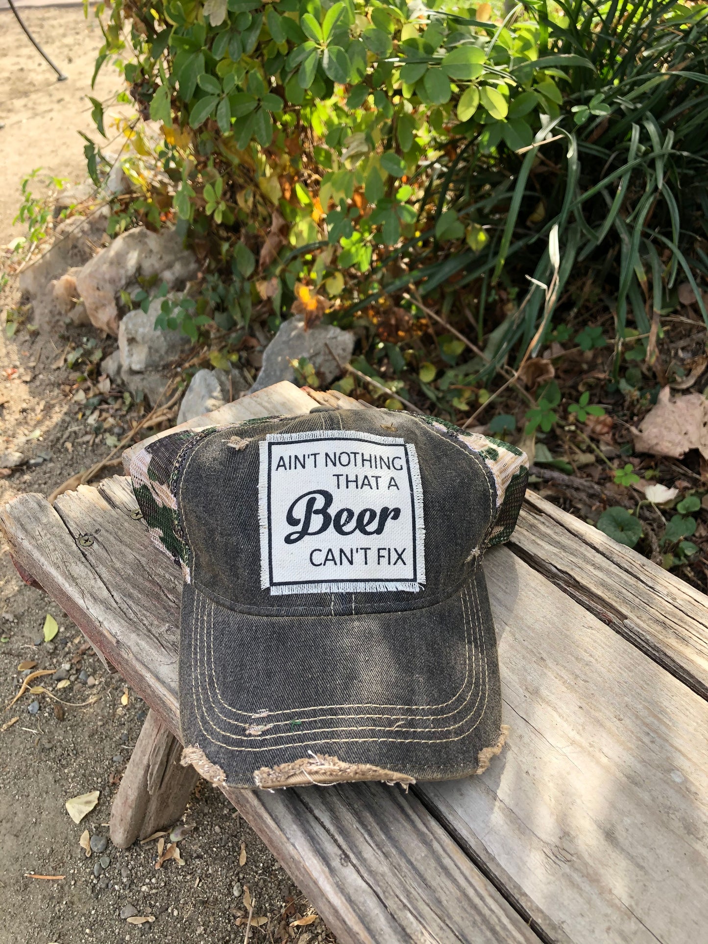 "Ain't Nothing That A Beer Can't Fix" Distressed Trucker Cap