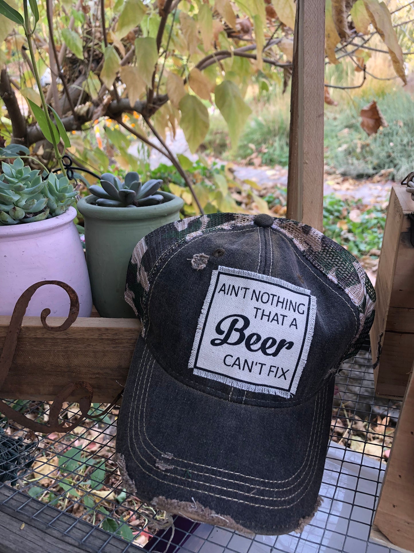 "Ain't Nothing That A Beer Can't Fix" Distressed Trucker Cap