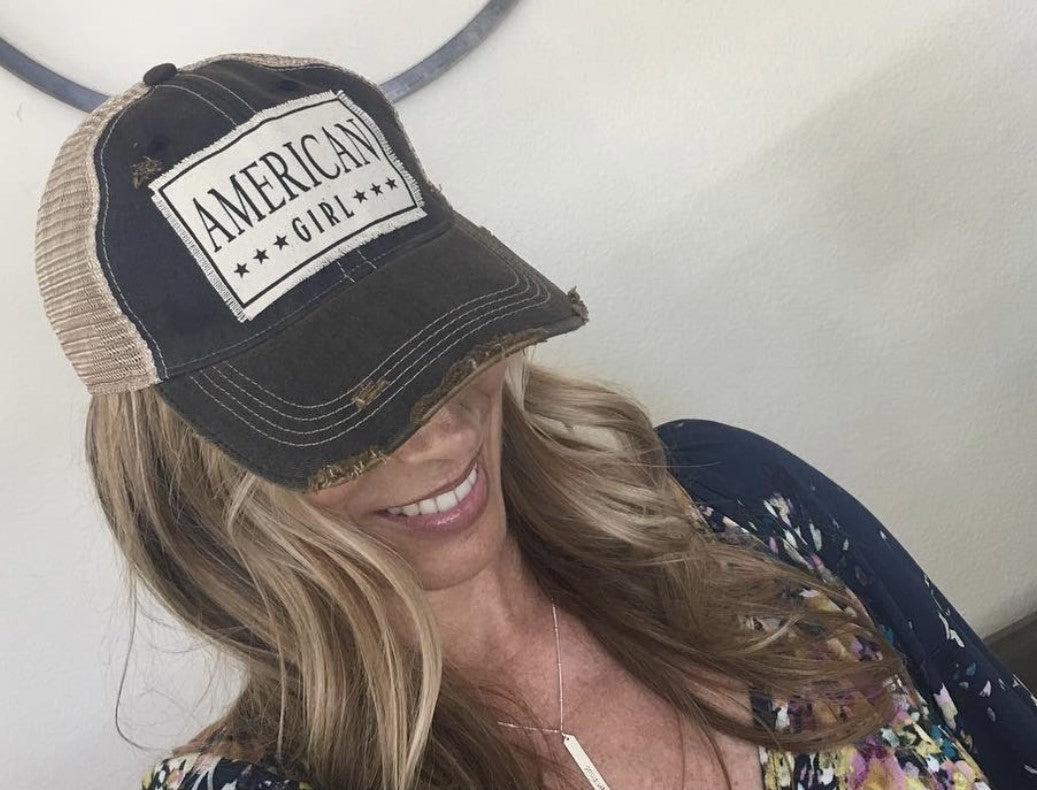 "American Girl" Distressed Trucker Cap
