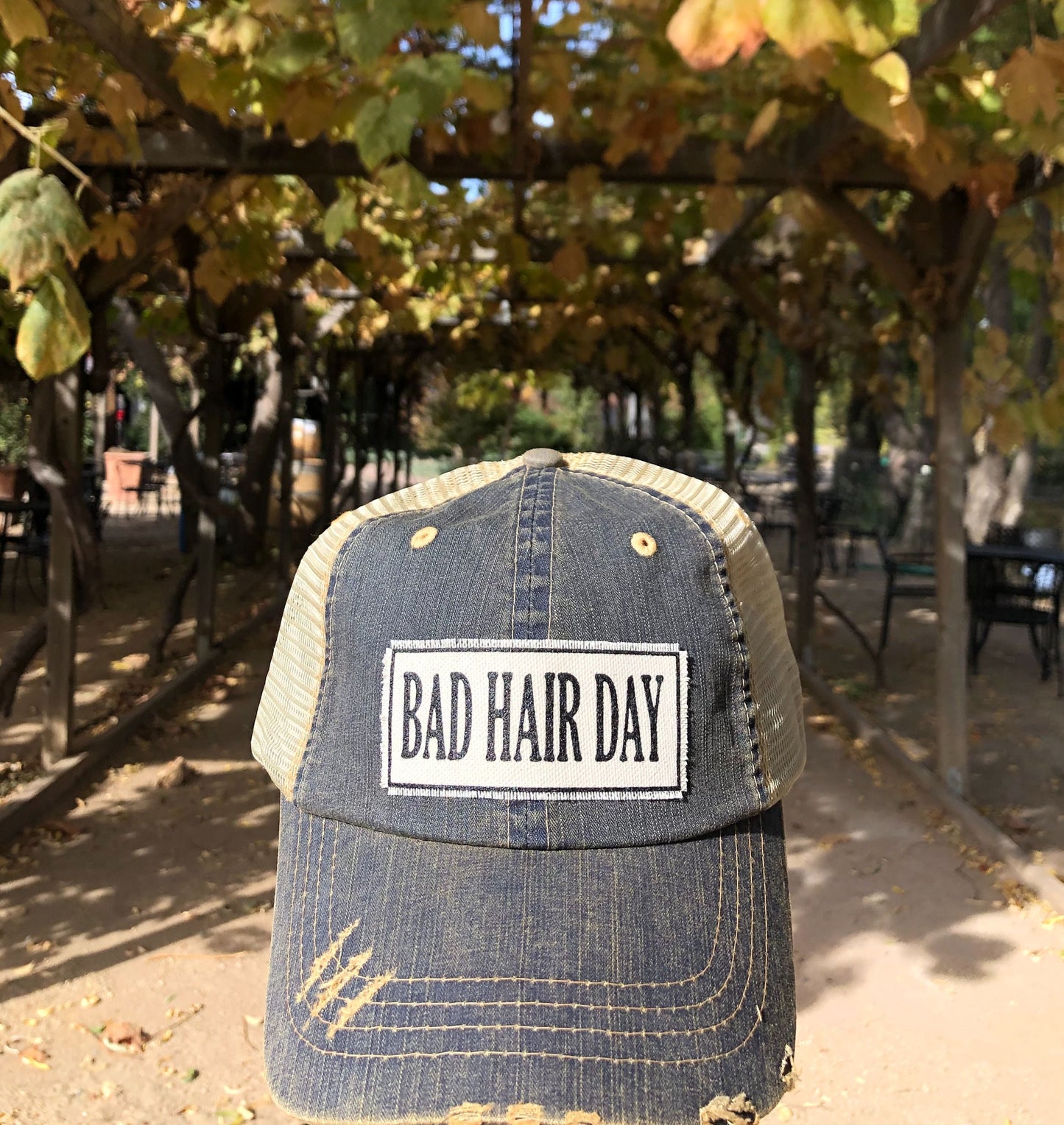 "Bad Hair Day" Distressed Trucker Cap