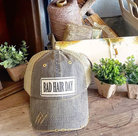 "Bad Hair Day" Distressed Trucker Cap
