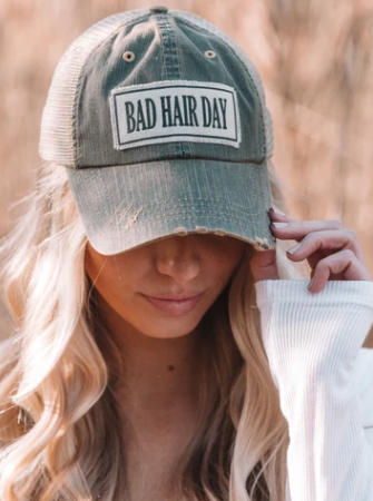"Bad Hair Day" Distressed Trucker Cap