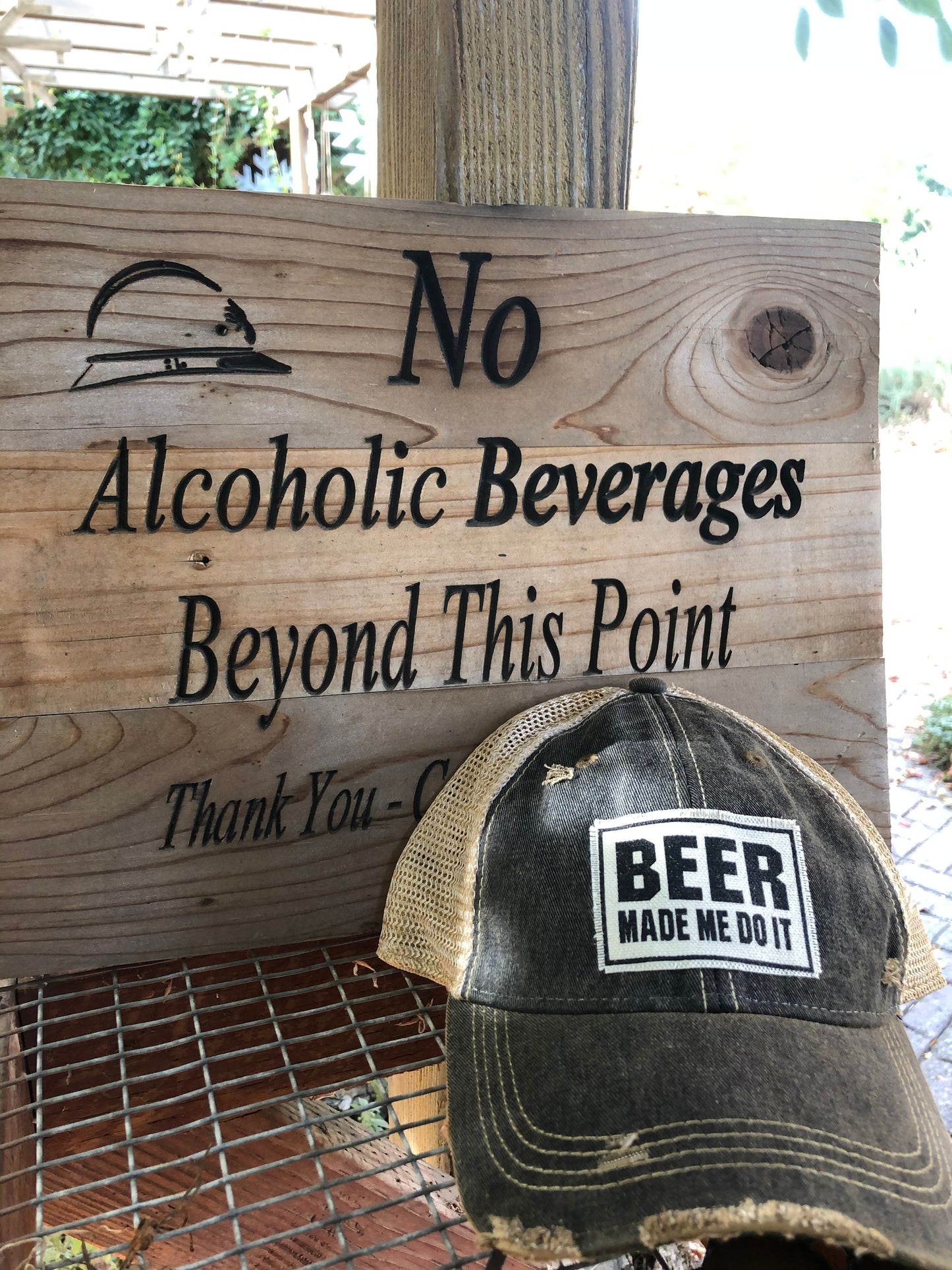 "Beer Made Me Do It" Distressed Trucker Cap