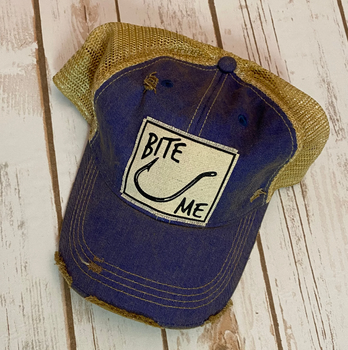 "Bite Me" Distressed Trucker Cap