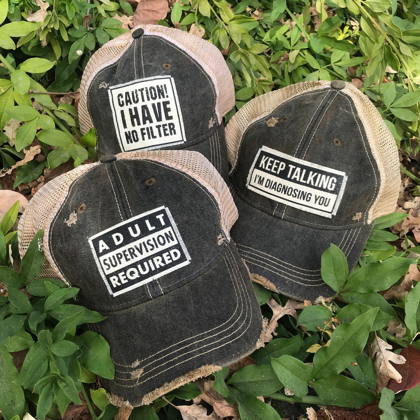 "Caution! I Have No Filter" Distressed Trucker Cap