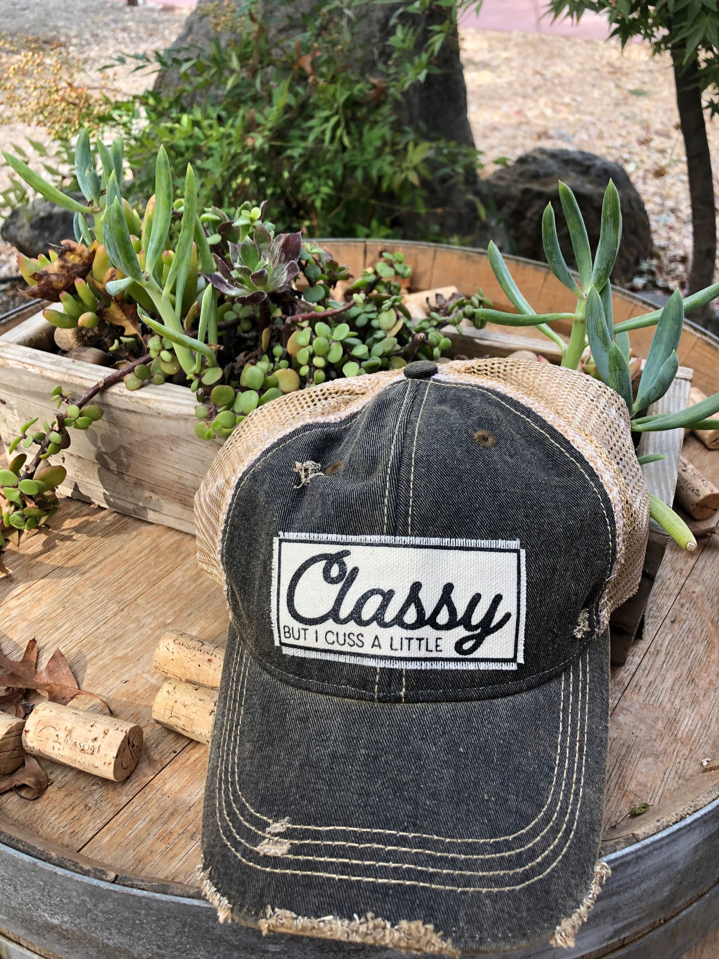"Classy But I Cuss A Little" Distressed Trucker Cap