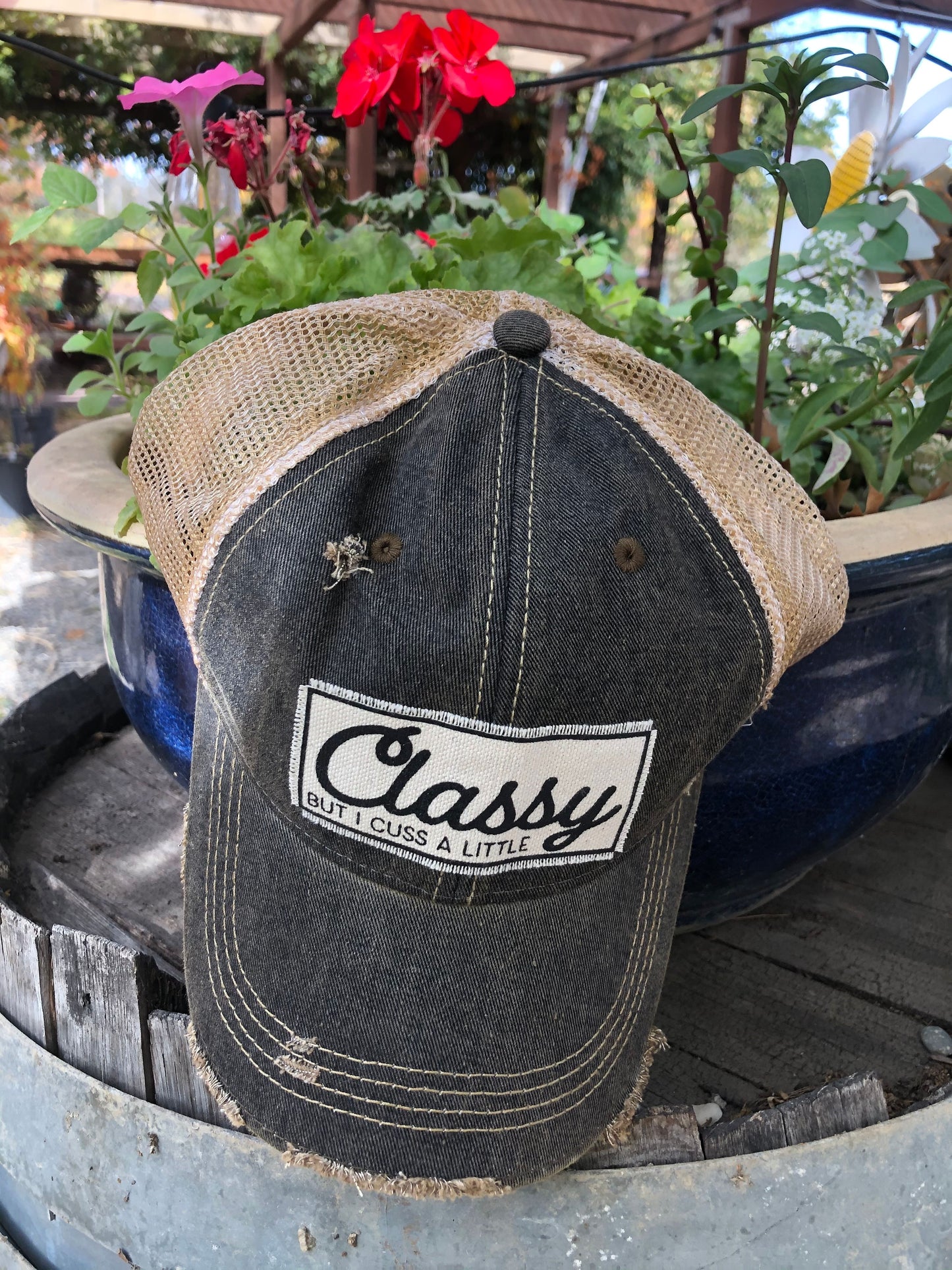 "Classy But I Cuss A Little" Distressed Trucker Cap