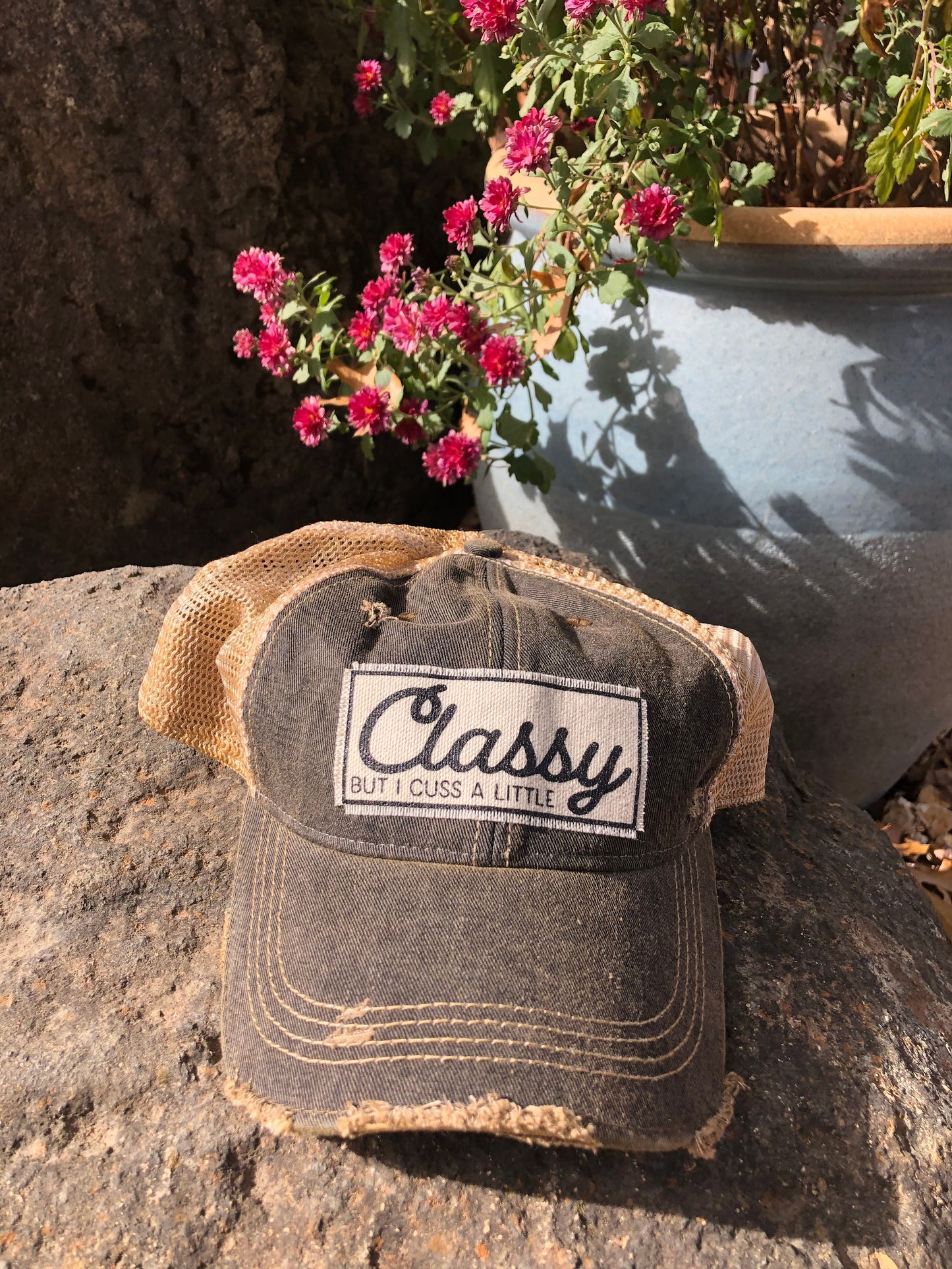 "Classy But I Cuss A Little" Distressed Trucker Cap