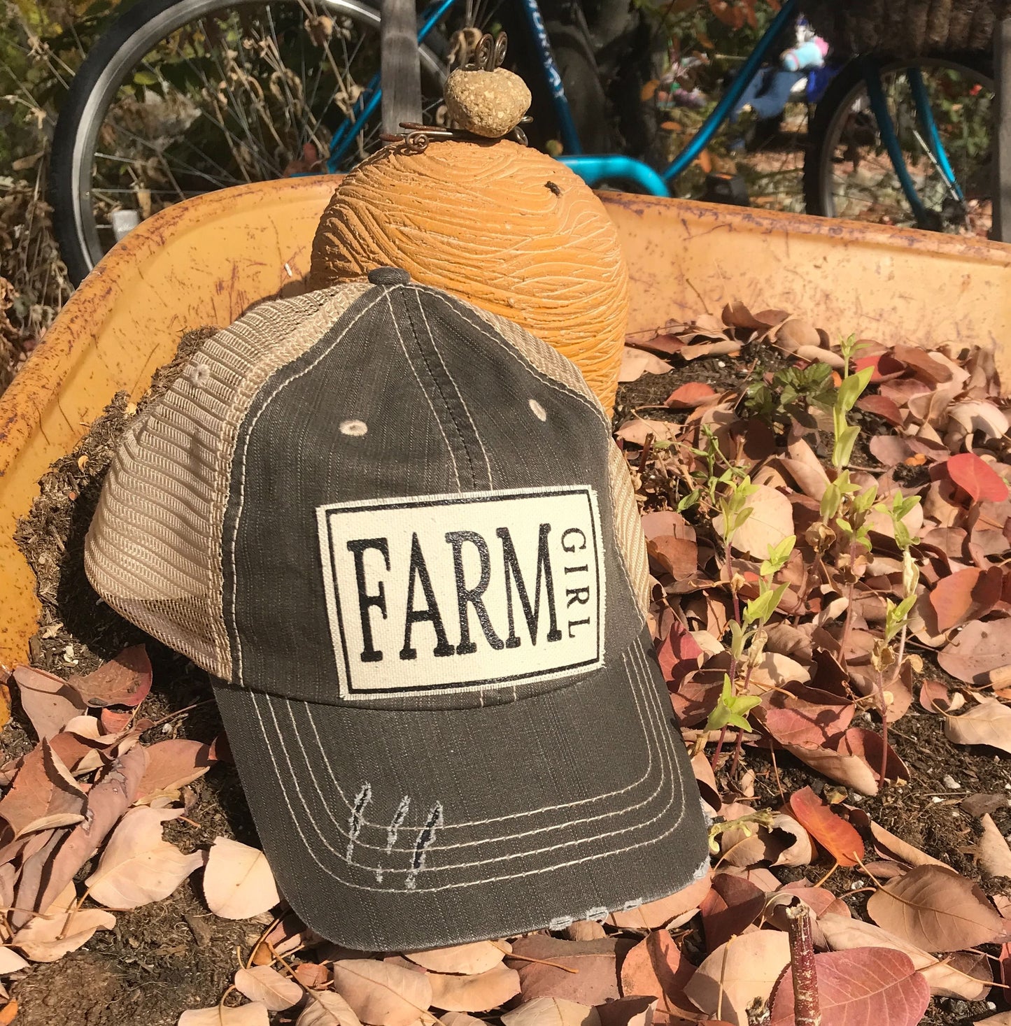 "Farm Girl" Distressed Trucker Cap