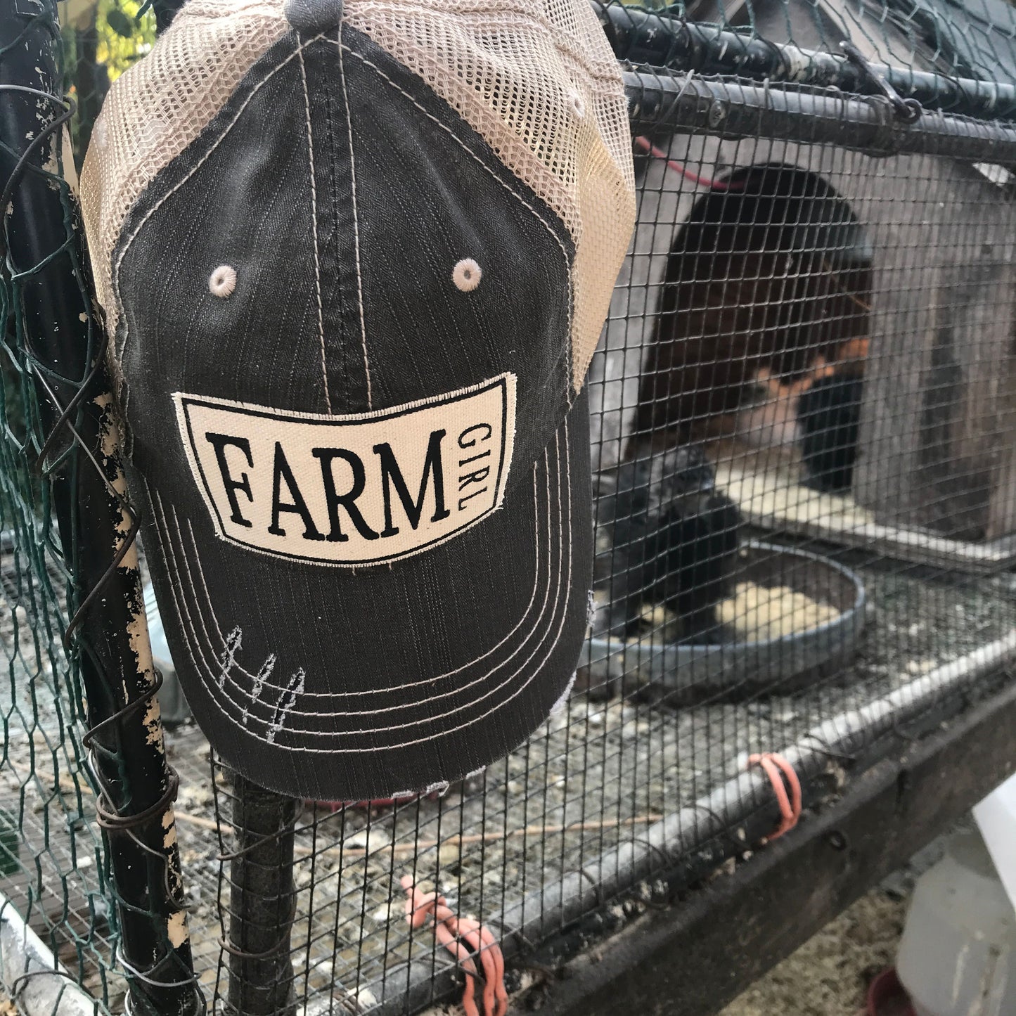 "Farm Girl" Distressed Trucker Cap