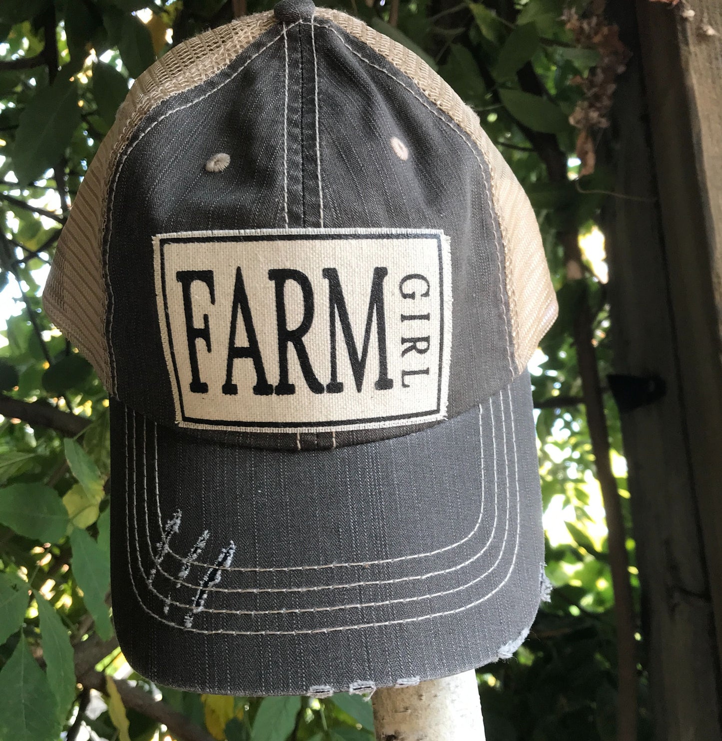 "Farm Girl" Distressed Trucker Cap