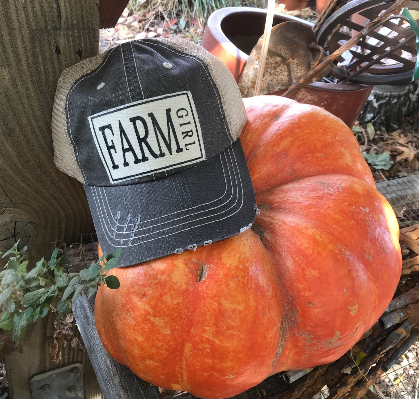 "Farm Girl" Distressed Trucker Cap
