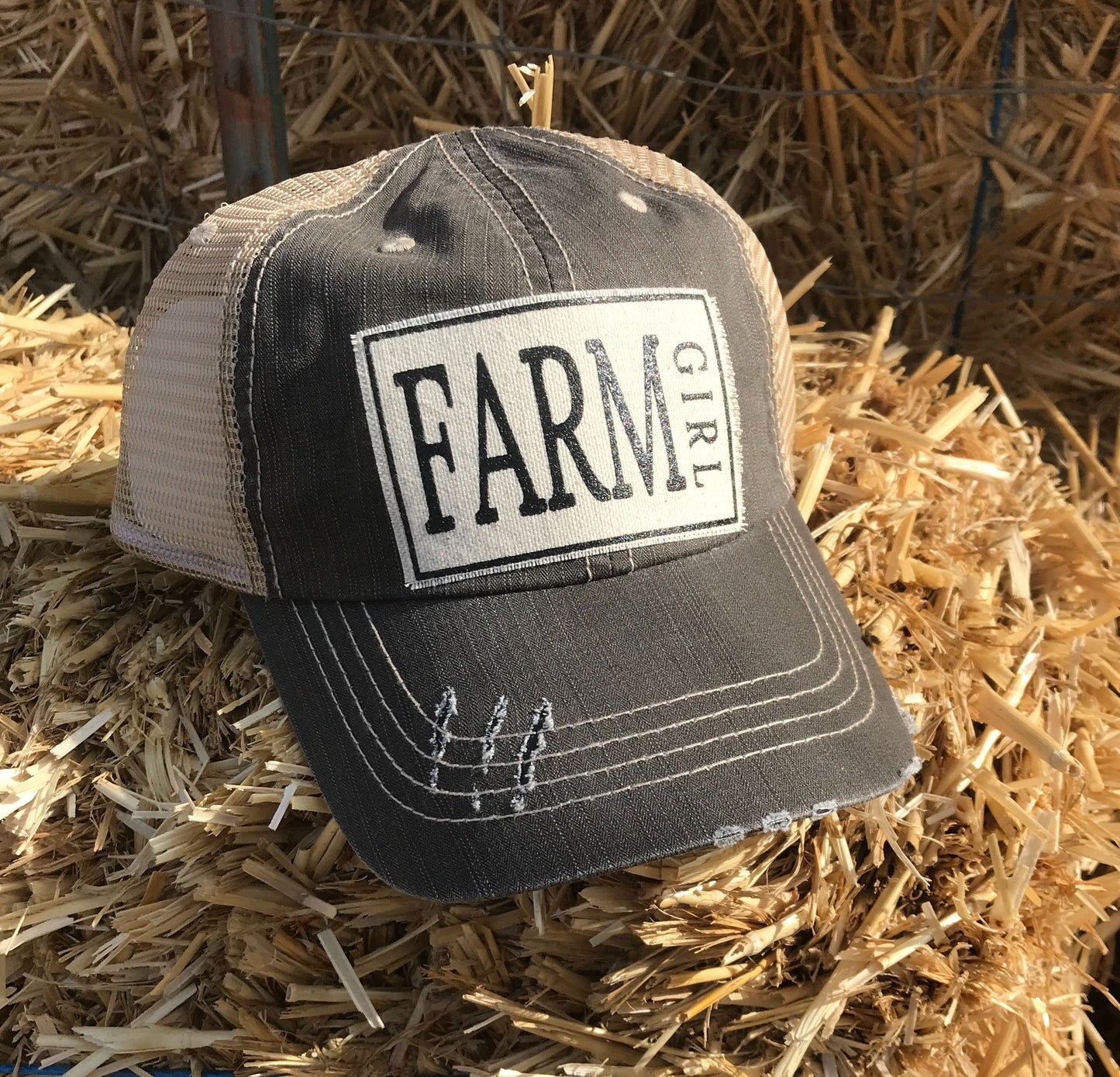 "Farm Girl" Distressed Trucker Cap