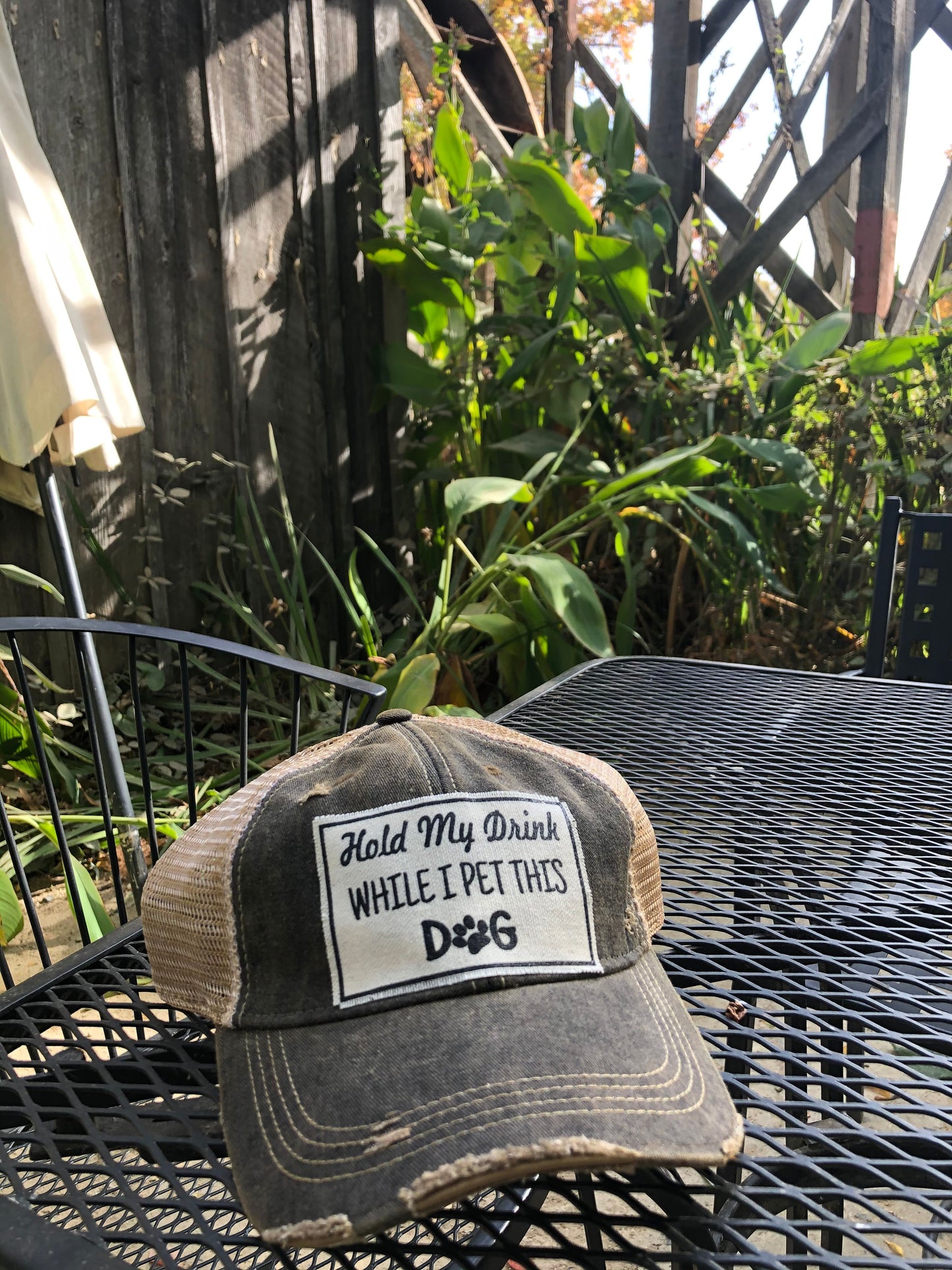 "Hold My Drink While I Pet This Dog" Distressed Trucker Cap
