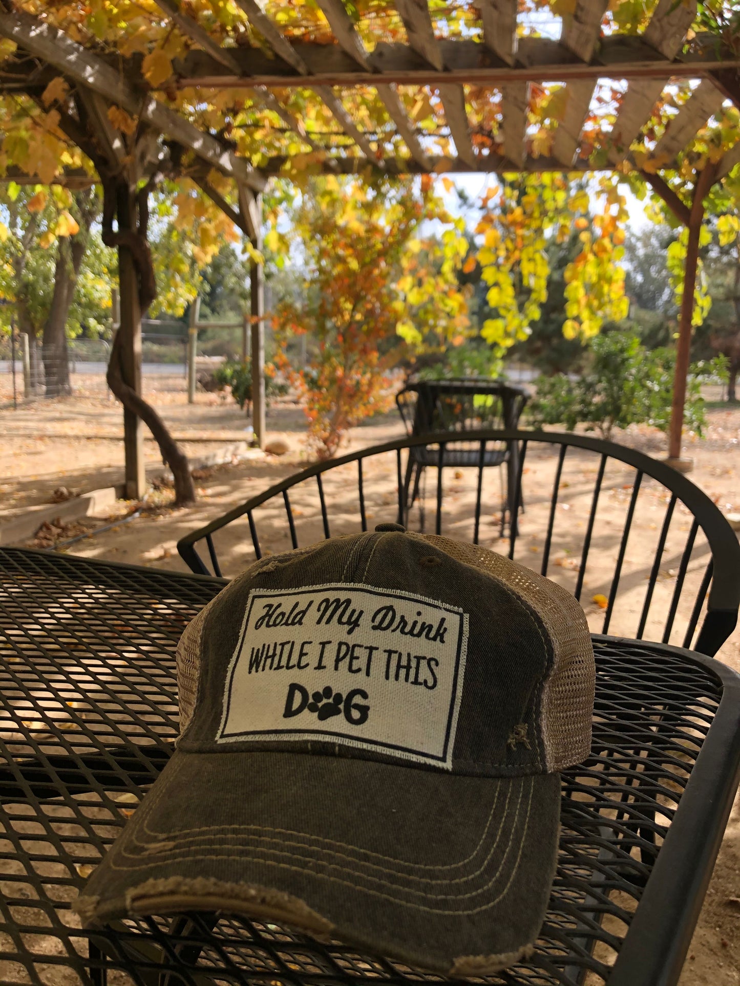 "Hold My Drink While I Pet This Dog" Distressed Trucker Cap
