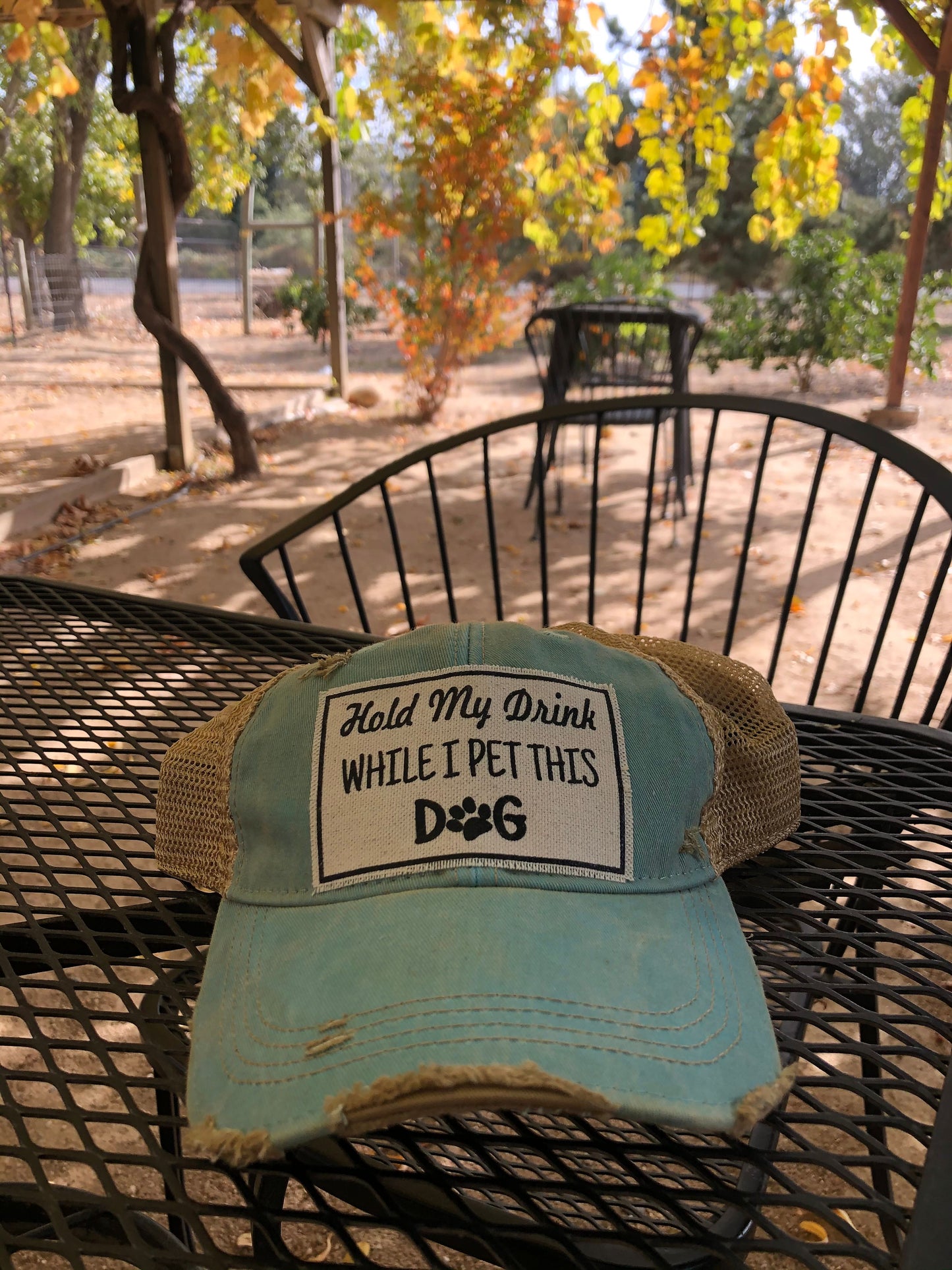 "Hold My Drink While I Pet This Dog" Distressed Trucker Cap