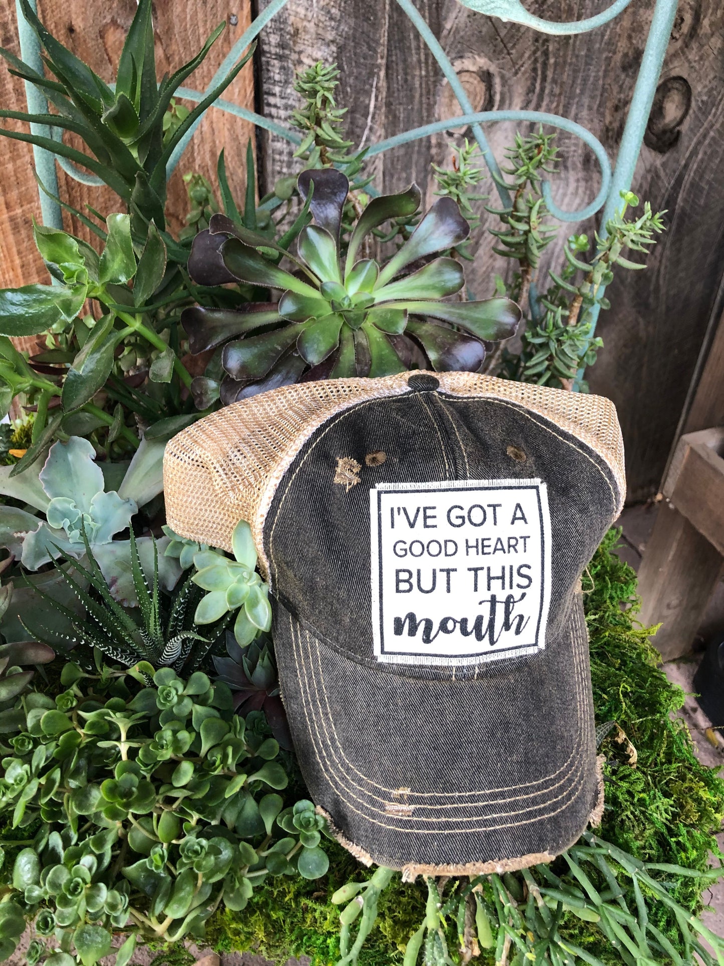 "I've Got A Good Heart But This Mouth" Distressed Trucker Cap