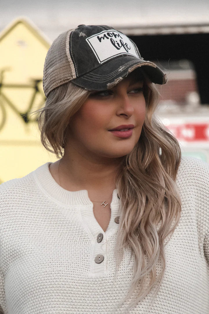 "Mom Life" Distressed Trucker Cap