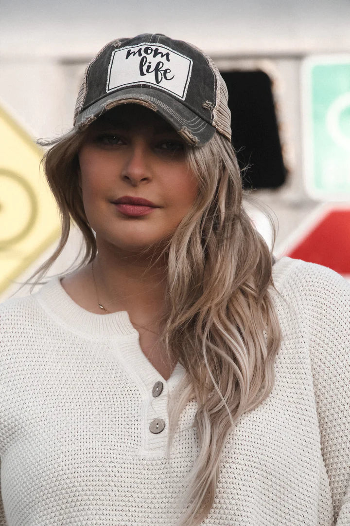 "Mom Life" Distressed Trucker Cap
