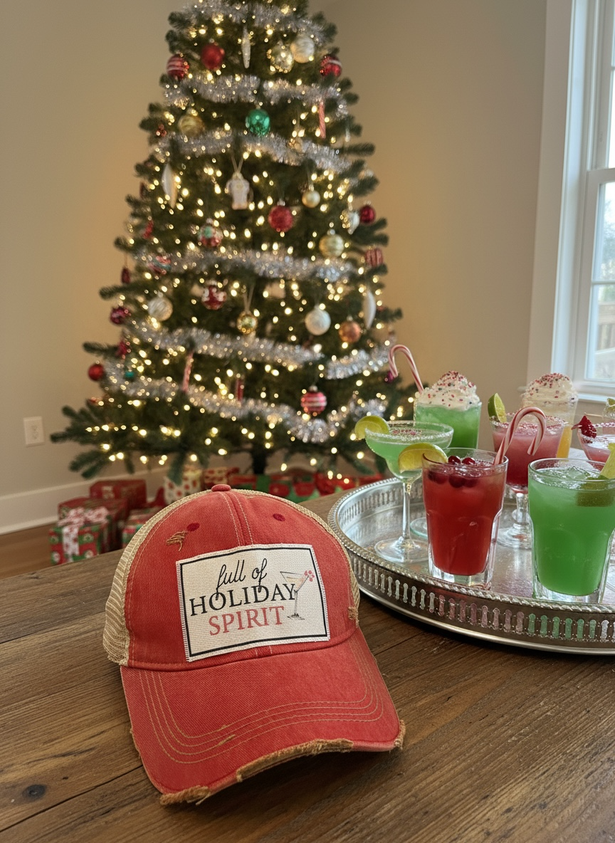 "Full of Holiday Spirit" Distressed Trucker Cap