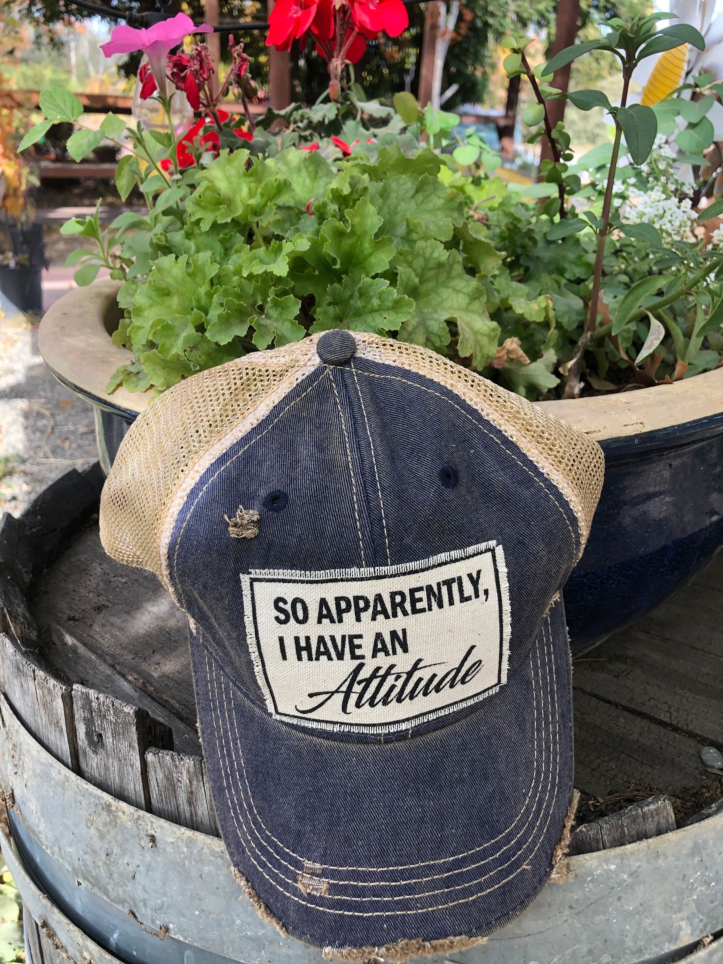 "So Apparently, I Have An Attitude" Distressed Trucker Cap