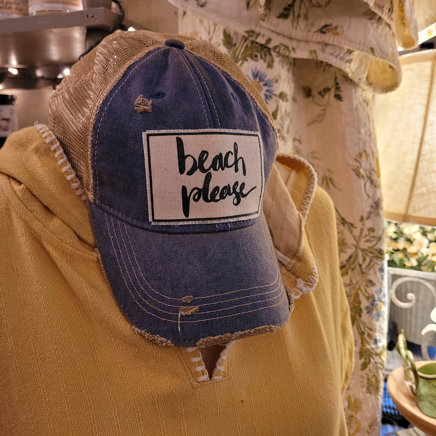 "Beach Please" Distressed Trucker Cap