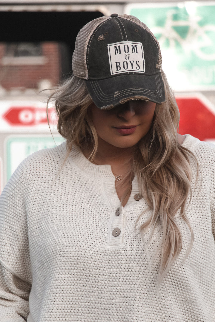 "Mom Of Boys" Distressed Trucker Cap