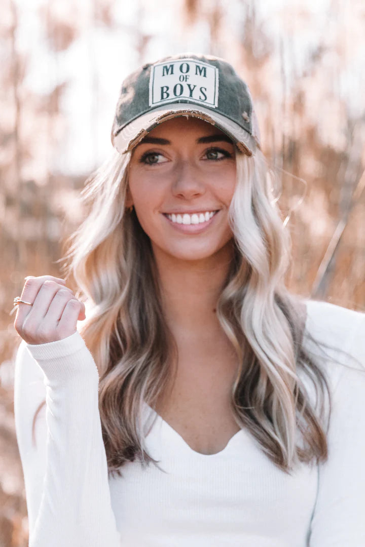 "Mom Of Boys" Distressed Trucker Cap