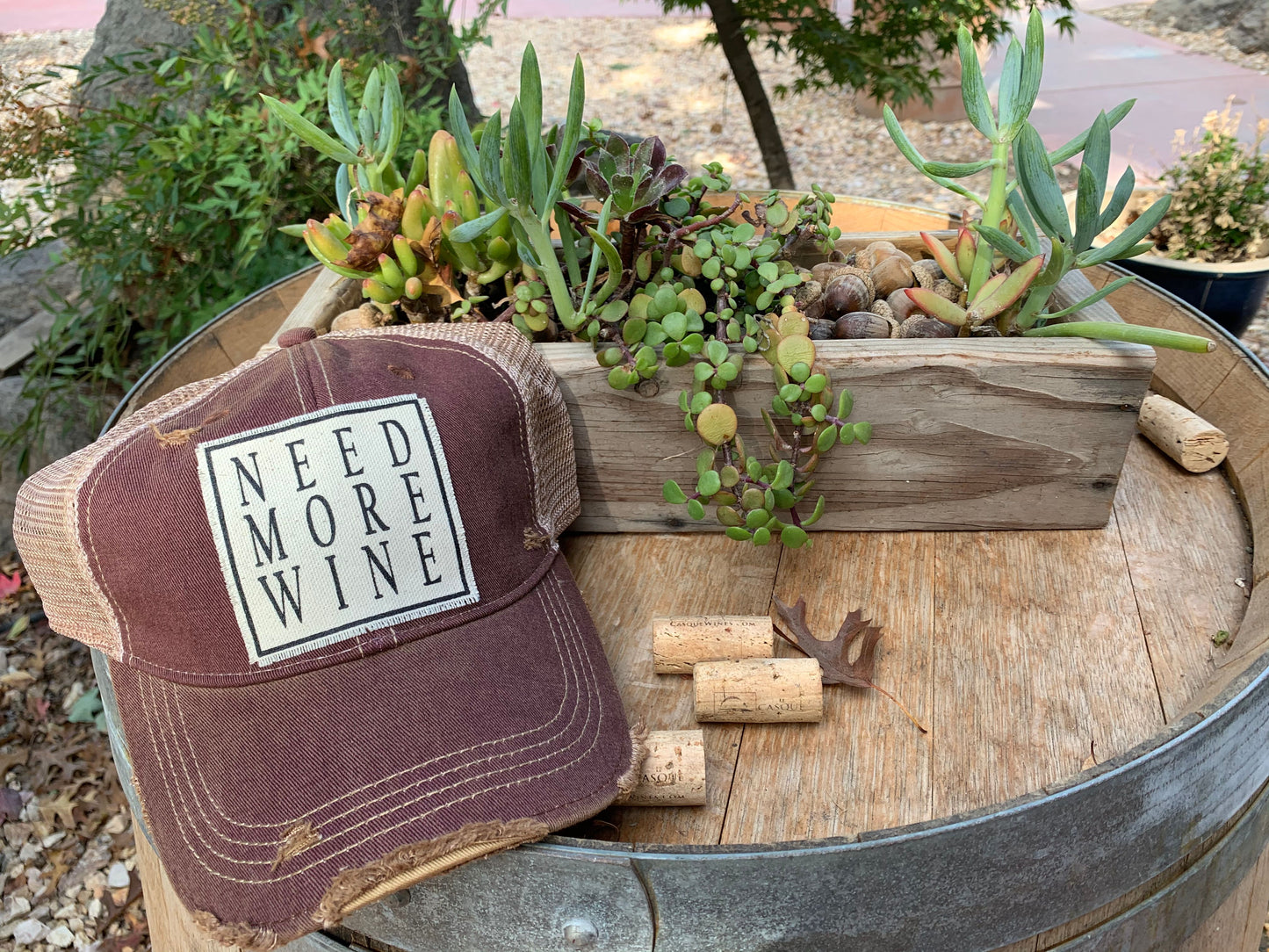 "Need More Wine" Distressed Trucker Cap
