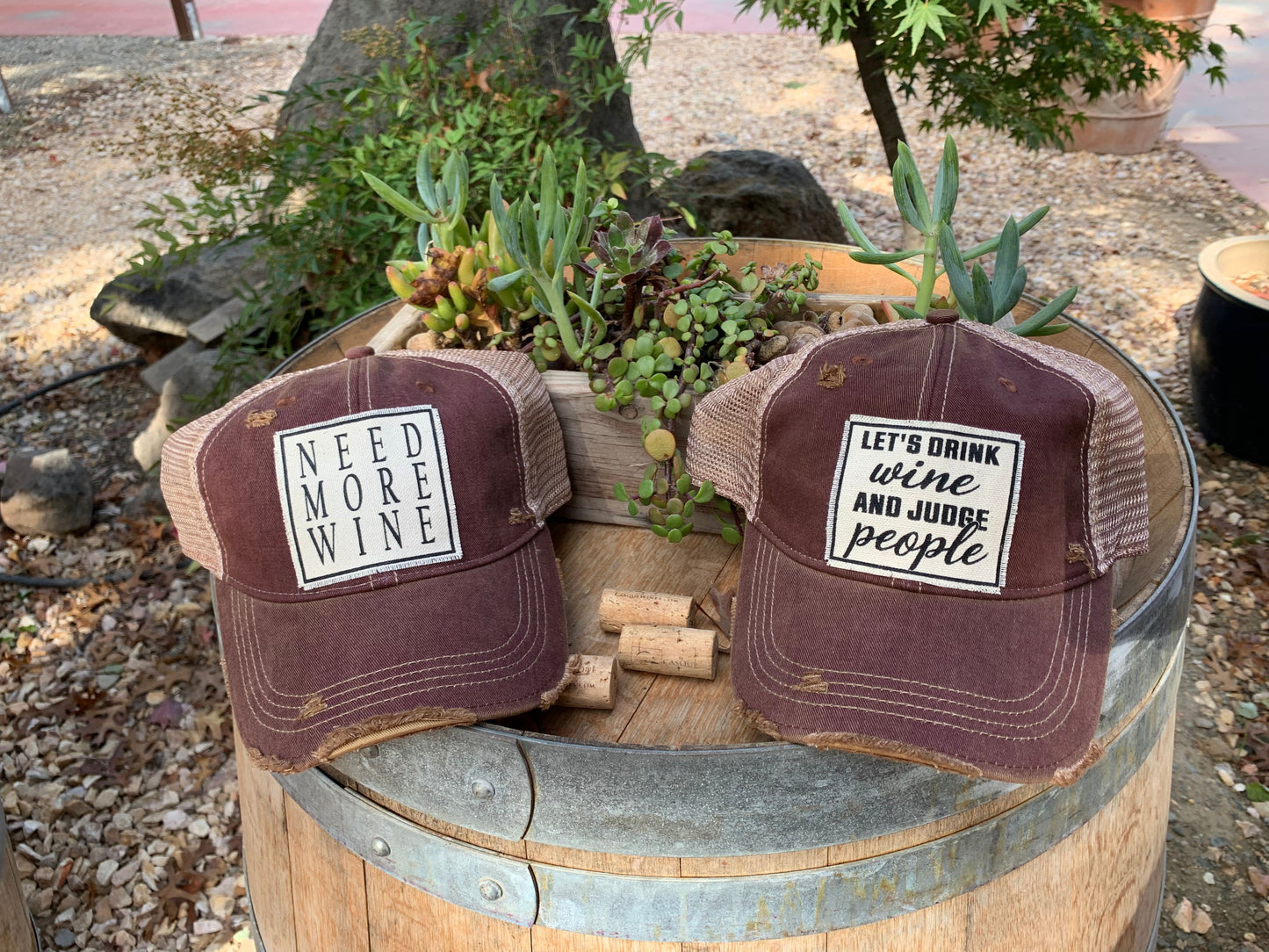 "Need More Wine" Distressed Trucker Cap