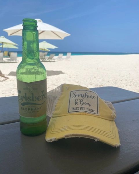 "Sunshine & Beer That's Why I'm Here" Distressed Trucker Cap