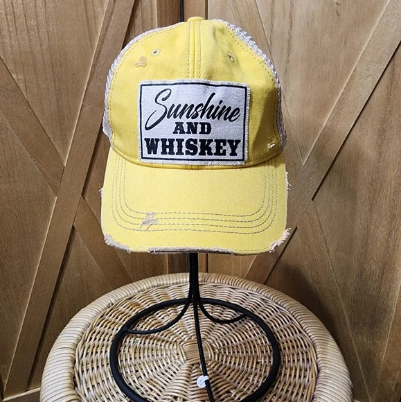 "Sunshine & Whiskey" Distressed Trucker Cap