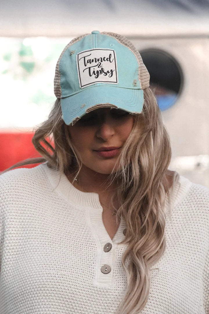 "Tanned & Tipsy" Distressed Trucker Cap