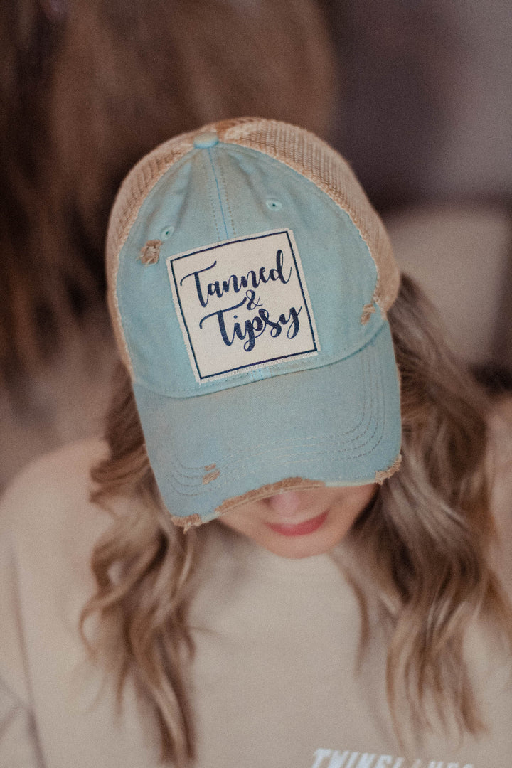 "Tanned & Tipsy" Distressed Trucker Cap