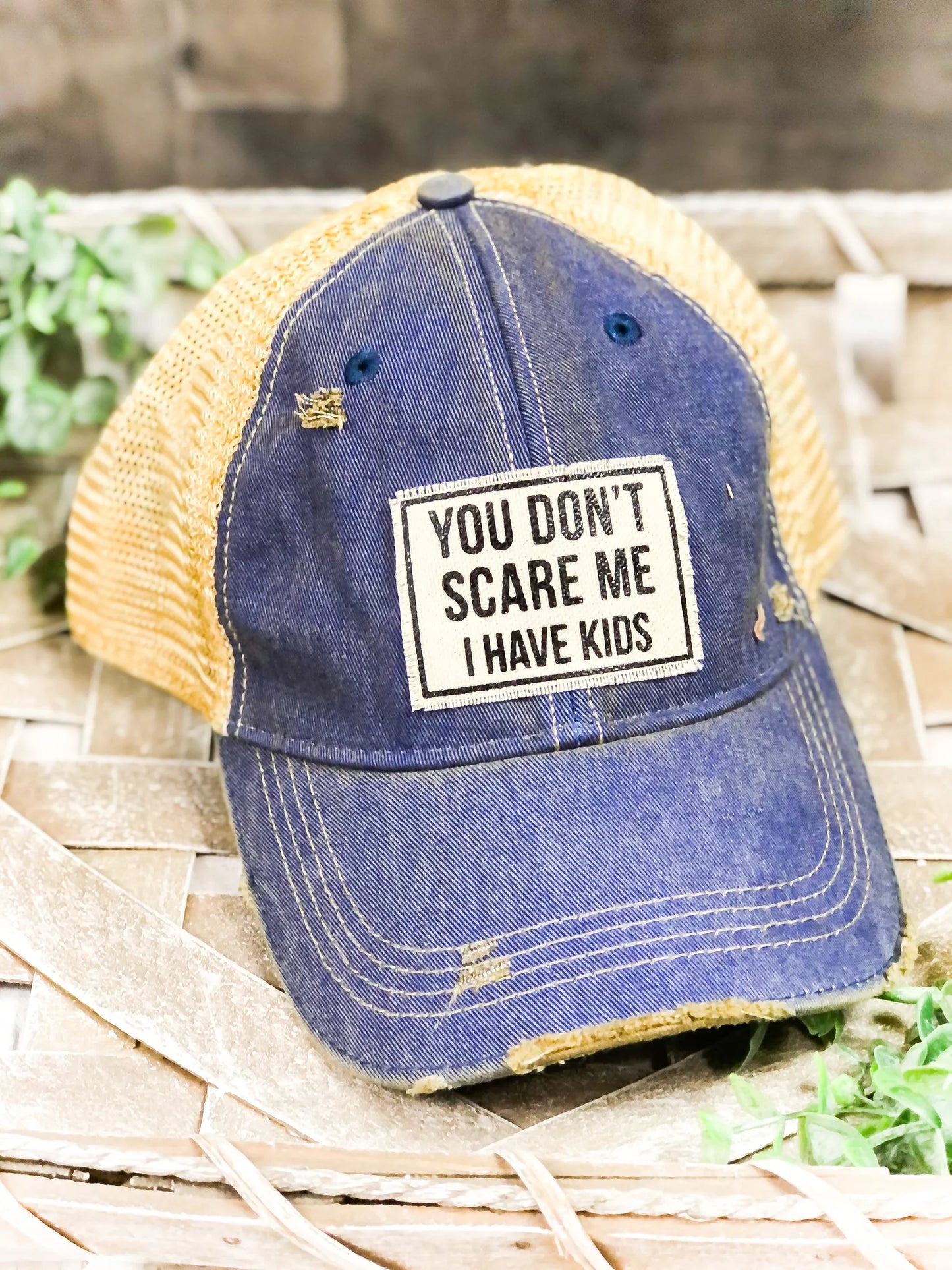 "You Don't Scare Me I Have Kids" Distressed Trucker Cap