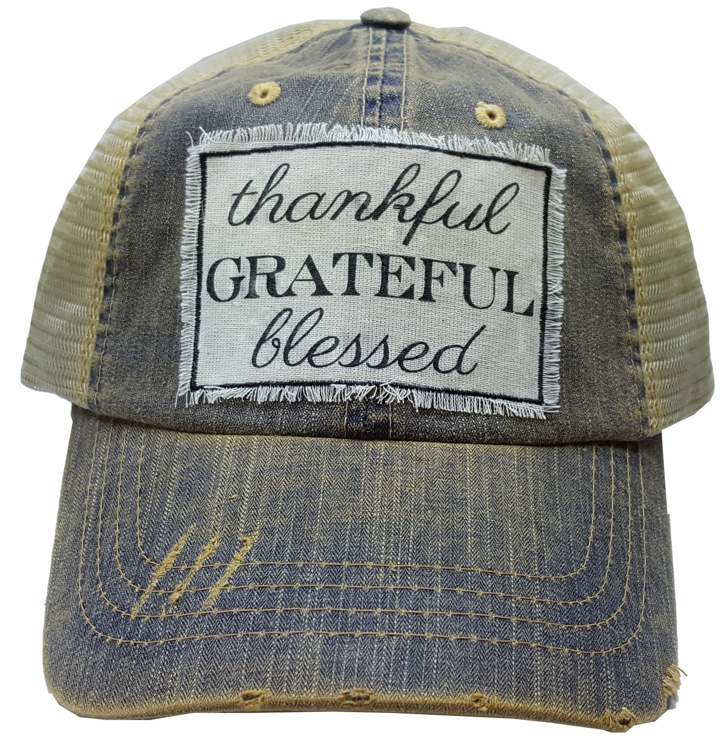 "Thankful Grateful Blessed" Distressed Trucker Cap