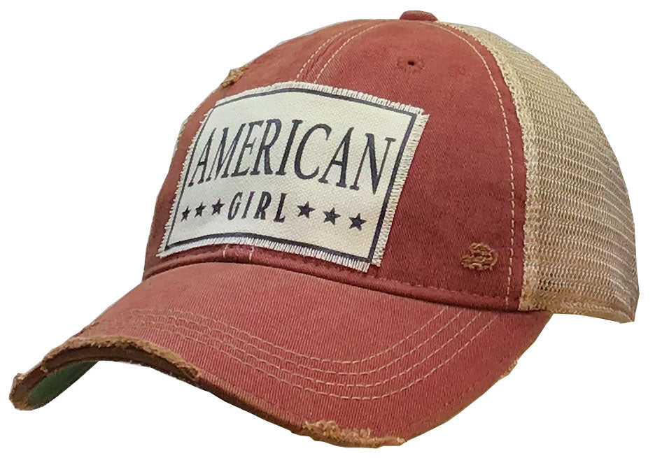 "American Girl" Distressed Trucker Cap