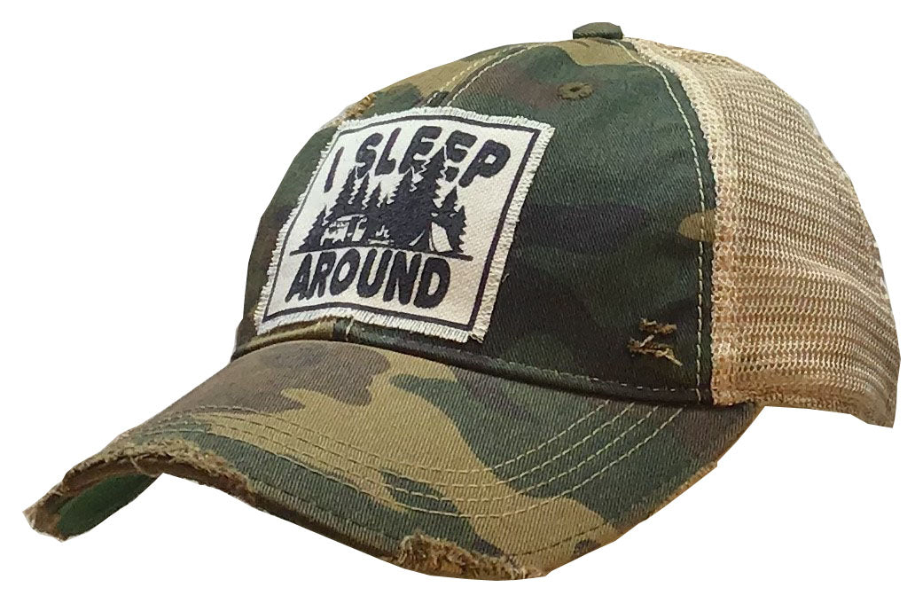 "I Sleep Around" Distressed Trucker Cap