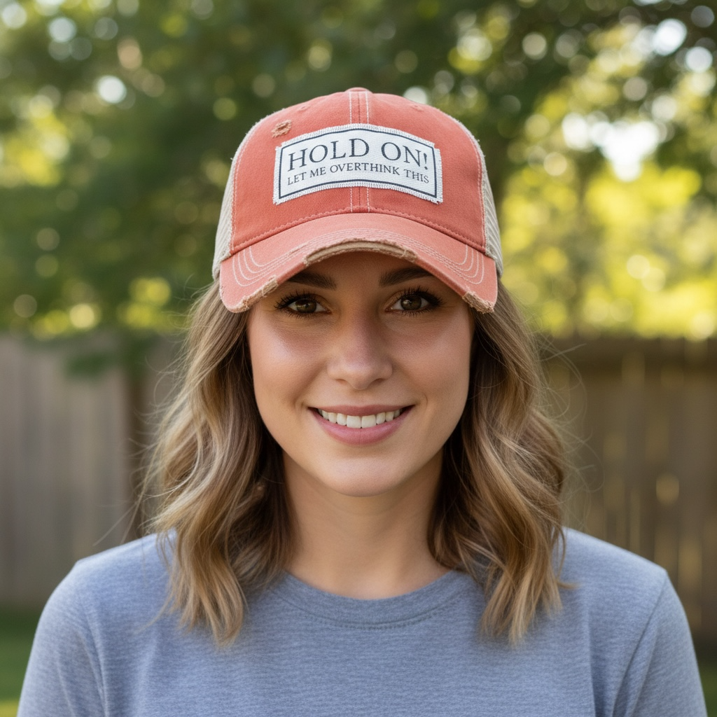 "Hold On Let Me Overthink This" Distressed Trucker Cap