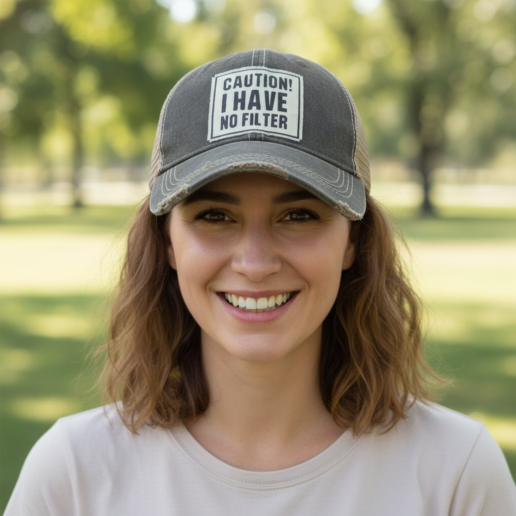"Caution! I Have No Filter" Distressed Trucker Cap