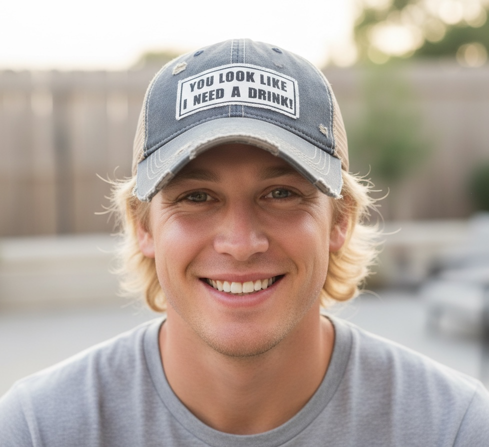 "You Look Like I Need A Drink" Distressed Trucker Cap