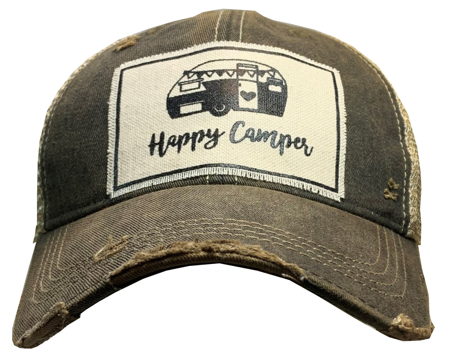 "Happy Camper" Distressed Trucker Cap