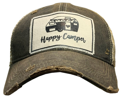 "Happy Camper" Distressed Trucker Cap